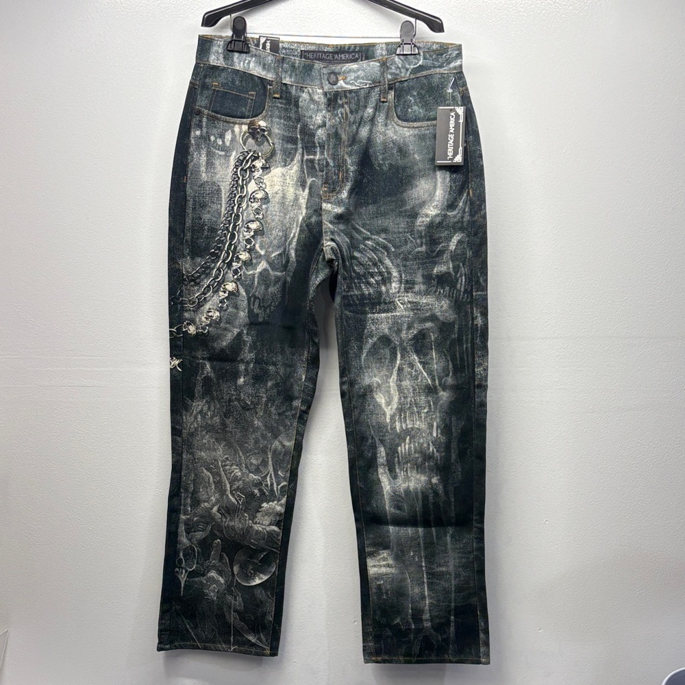 The Heritage by American Men's indigo Black Graphic Denim Jeans size W36L33 New